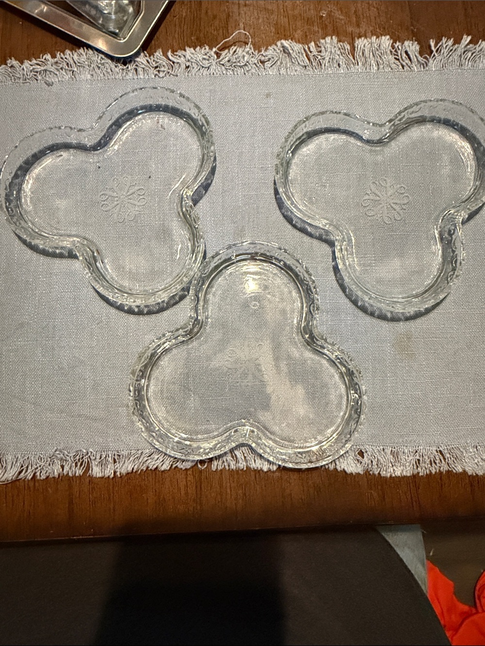 Set of 3 Clear Glass Avon Clover-Shaped Dishes